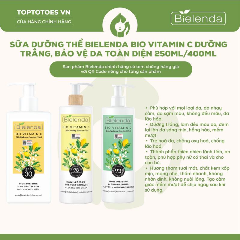  Dưỡng thể Bielenda Bio Vitamin C dưỡng ẩm làm đẹp da  250ml  400ml 