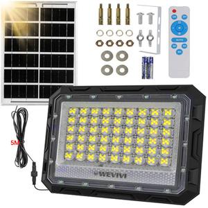 1 pieza de luz de pared solar para exteriores con control remoto - Panel LED blanco, marco de plástico y metal duradero para patio, balcón, jardín - Panel solar incluido, luces solares para exteriores para patio, iluminación de jardín, iluminación moderna