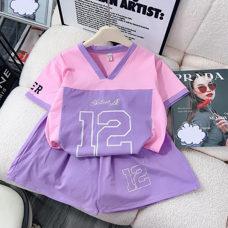 Hanashop 11-60kg Bộ quần áo cotton mềm mịn mát đồ bộ THỂ THAO in số 12 cho bé gái mùa hè