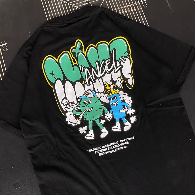 Kaos Trippy Happiness Pot Weed 420 Original Alive Angel Goodness Full Tag Label Tshirt Distro Pria & Wanita Katun Combad 30s Warna Hitam Lengan Pendek Bootleg Baju Oblong Unisex Art Graffiti Mural Aesthetic 1