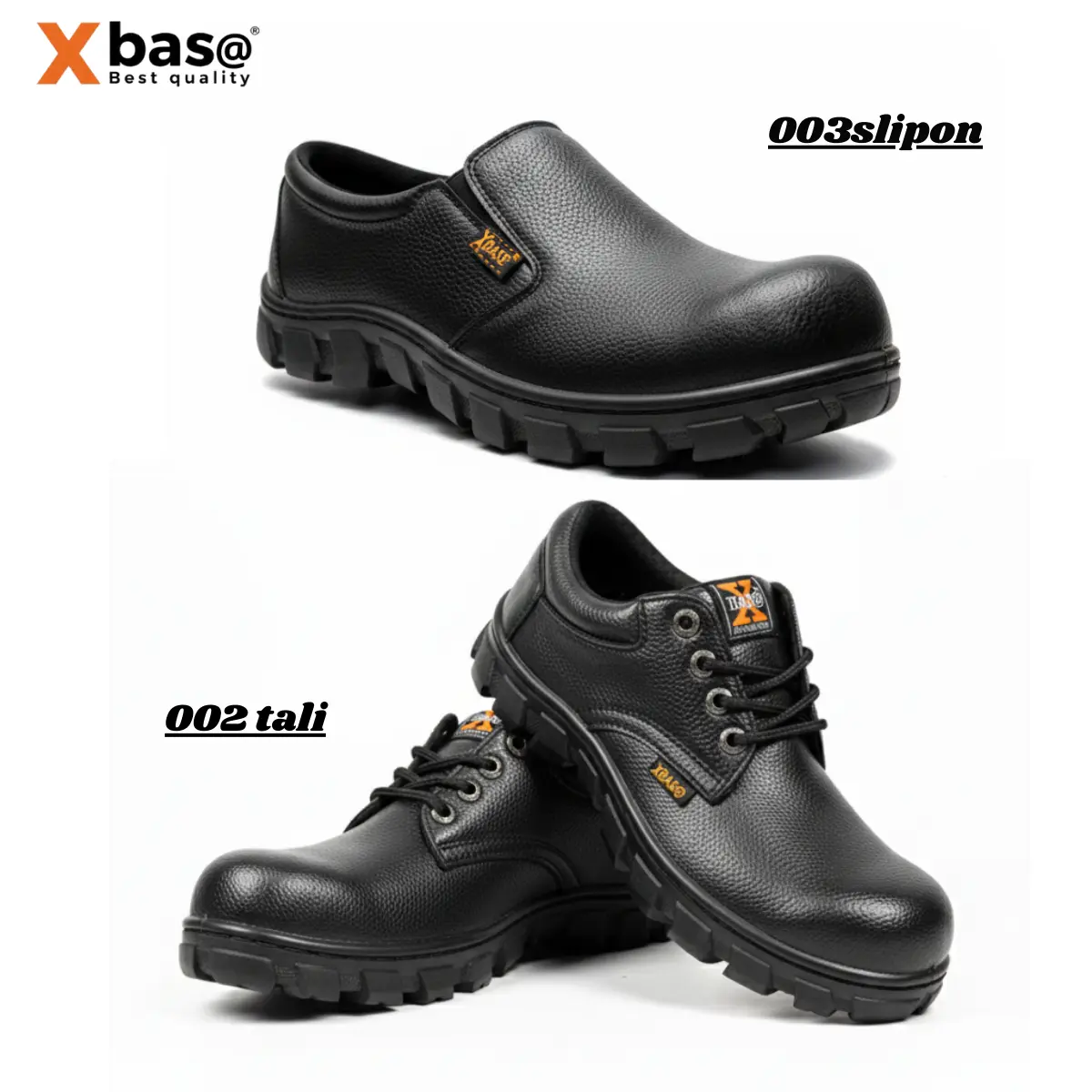SEPATU SAFETY XBAS@ PRIA UJUNG BESI COCOK UNTUK KERJA LAPANGAN PROYEK PABRIK DAN PT TAMPILAN KULIT JERUK ASLI High Shoes  Tahan Benturan Work & Safety Footwear Work & Safety Footwear Pelindung Metatarsal Black Hitam fleksibel rapi