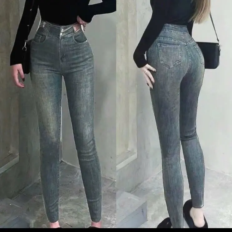 Quần jean nữ lưng cao 2 cúc cao cấp thời trang siêu hack dáng màu xanh 612 Diễm Nhi Store Pants