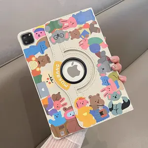Fashion Stickers 360° Rotating Holder Flip Kulit Tablet Case Untuk Apple iPad Air 2 3 4 5 6 7 8 Mini 4 5 6 7 iPad 7 8 9 10 11 Gen 2025 Pro 11 inch 12.9 inch M4 M3 M2 2026 iPad 7.9 8.3 9.7 10.2 10.5 10.9 13 inch Pad Cover Tab Casing With Foldable Stand
