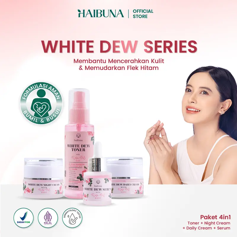 Haibuna Whitening & Flek Hitam SET (4 Pcs) - Perawatan untuk kulit Muka | Niacinamide Tranexamic | Membersihkan dan Mencerahkan FLEK HITAM | AMAN UNTUK BUMIL - BUSUI | Extract rose oil 0