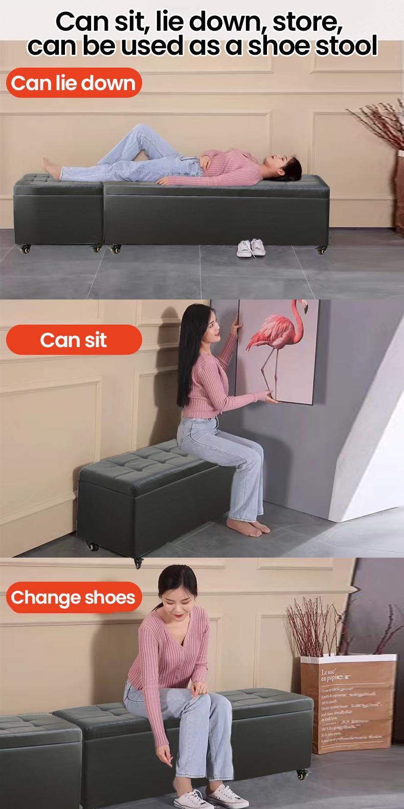Product Introduction of 【SG Local Seller】Upgrade 120cm Leather Ottoman Storage Bench Stool With Wheel PU Waterproof- 55