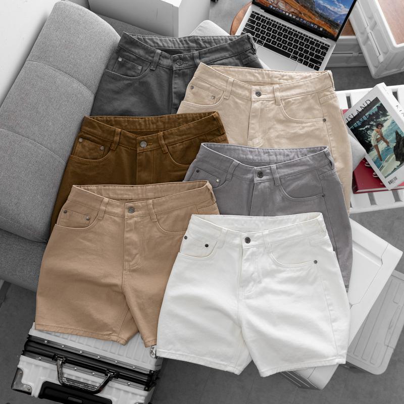  Quần short jean kaki trên gối nhiều màu ống xuông vãi không co giãn Pants Có Túi 