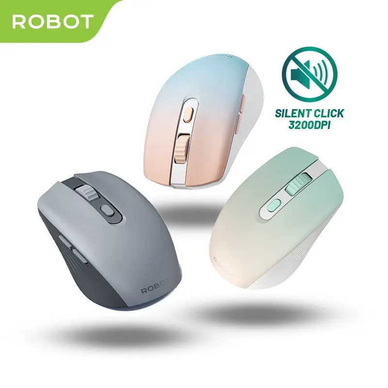ROBOT M370 Mouse Wireless 2.4GHz Silent Klik Optical 3200DPI Garansi - Green Computer