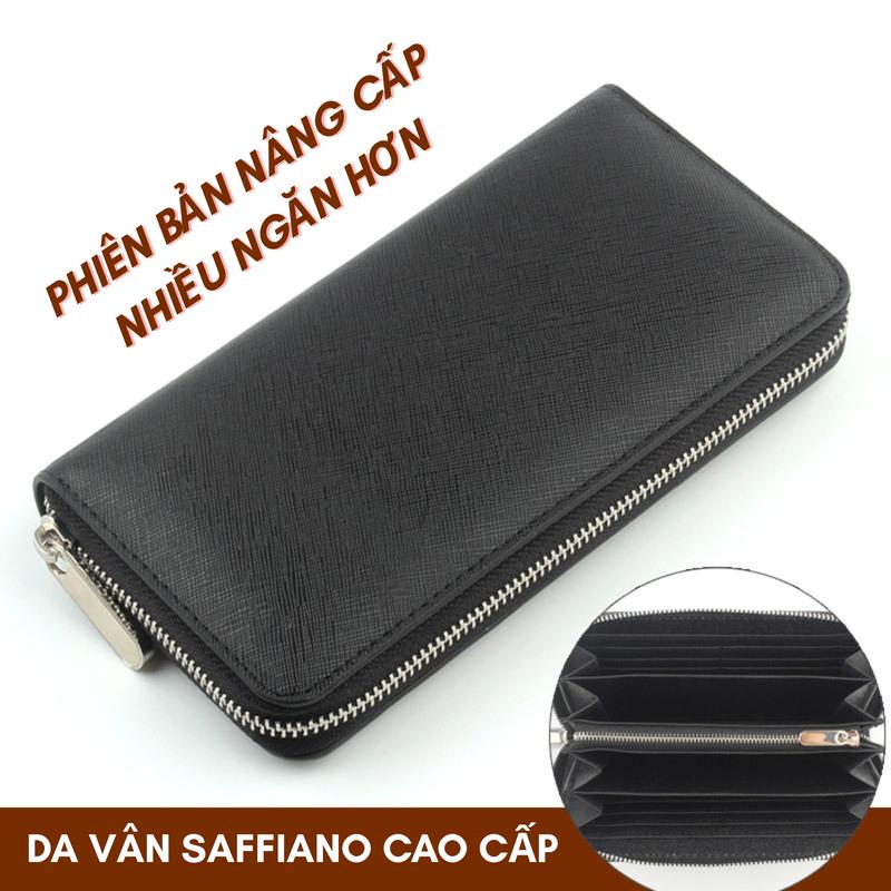 Ví Dài Nam Nữ Cầm Tay Da SAFFIANO Xịn Form Cứng Siêu Nét, 8 Ngăn Thẻ + 3 Ngăn Lớn + 2 Ngăn Tiền + Ngăn Khoá Kéo ví