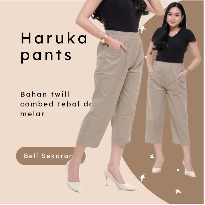 Product Introduction of Rita Haruka Pants Celana 7/9 Wanita Kulot Karet panjang Katun Twill Combed Stretch Variasi putih hitam coklat Diamond Melar Baggy Nyaman  Basic 36
