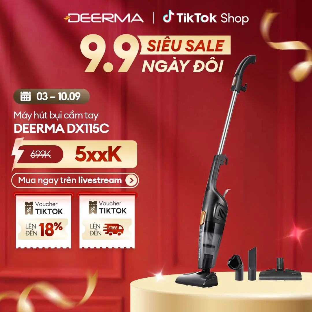 Máy hút bụi cầm tay Deerma DX115C kèm 3 đầu hút đa năng và 1 lõi lọc làm sạch - Bảo hành 12 tháng