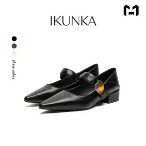 IKUNKA Sepatu Mary Janes Wanita Sepatu Pantofel Wanita Hitam Sepatu Wanita Heels 5cm gaya retro
