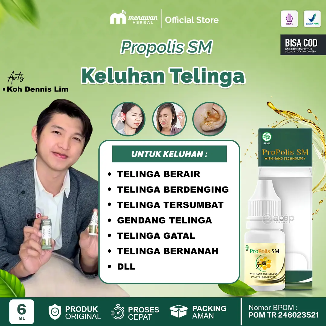 Propolis SM Untuk Telinga Berair, Telinga Congek, Kotoran Telinga, Telinga Sakit Anak & Dewasa Isi 6 ML Perbotol