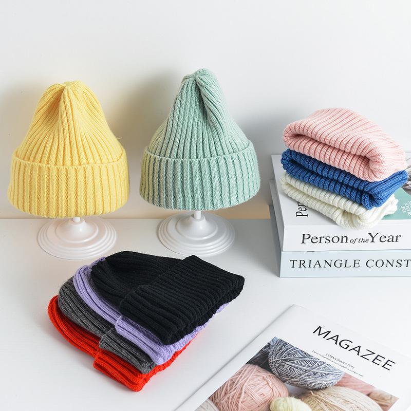 6 Months To 5 Years Baby Kids Winter Warm Ribbed Knitted Beanie Hat New Sweet Solid Candy Color Toddlers Windproof Cap 3
