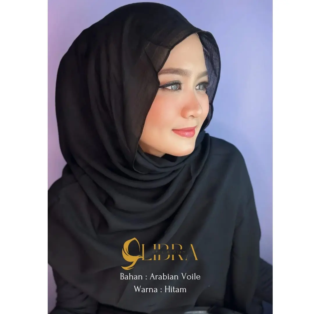 Syal Arabian Voile Pashmina untuk Wanita Muslim - Dewasa, Kerudung, Hitam, Jilbab, Syari Voal