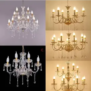 COD Lampu gantung kristal mewah bergaya Eropa/Kristal Akrilik Isi 6/8/8+4 Bohlam/ Ruang tamu