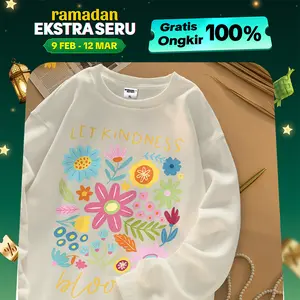 Tshirt Kaos Lengan Panjang Tangan Karet Kaos Gambar Flower Bloom Bahan Cotton