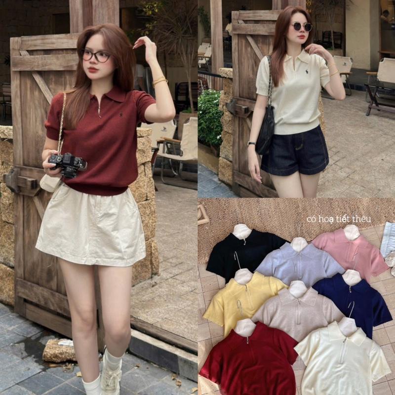 Mở Bán Áo Polo Kéo Khoá Cổ,Hoạ Tiết Thêu Hươu,Chất Len Thỏ Mềm Nhẹ Hàng QC Nhiều Màu