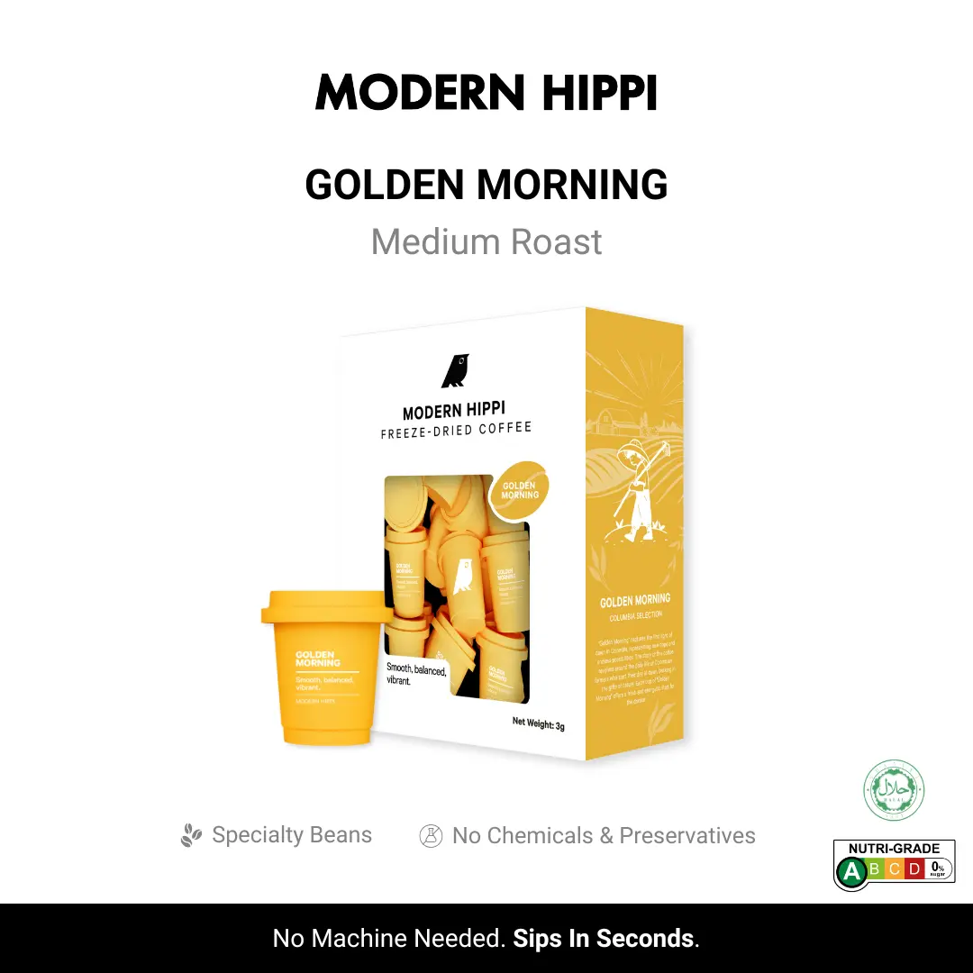 Modern Hippi Coffee Golden Morning Medium Roast | 24 Cups | Premium Arabica | Soluble | No Machine Needed