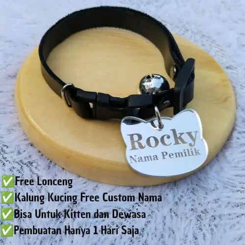 KALUNG KUCING CUSTOM NAMA BENTUK KEPALA KUCING BAHAN LIONTIN AKRILIK