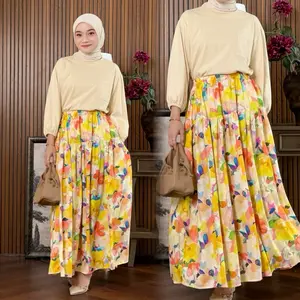 Rumi Rok Wanita Lebar Mayung Bahan Rayon Floral Skirt Motif Bunga Kekinian Tanpa Furing