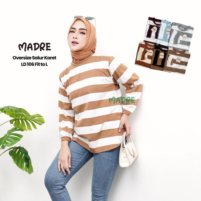 MADRE Oversize Kaos Lengan Panjang Salur Karet 0
