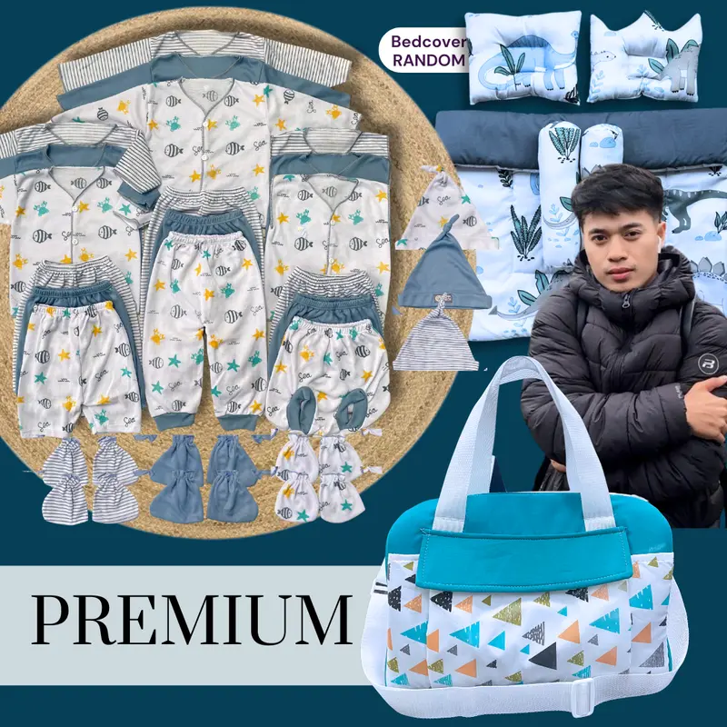 PAKET BEROJOL BEDCOVER - stelan newborn 18pcs Free Bedocver 2 bantal 2 guling dan Grandz Prize Diapers Jumbo - Baju Bayi 0-3 bulan 6