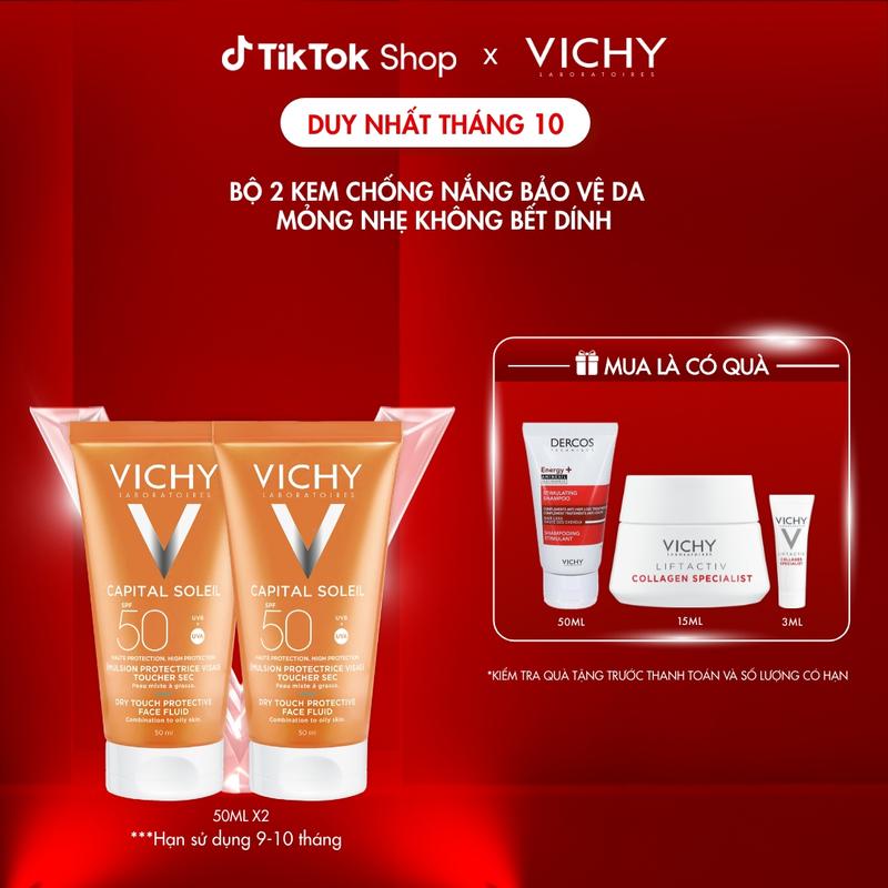 [FLASH SALE][HSD 9-10 THÁNG]Bộ đôi kem chống nắng không gây nhờn rít Vichy Ideal Soleil Dry Touch SPF 50 Chống Tia UVA + UVB 50ml_skincare nam và nữ_ dùng được trên mọi loại da_