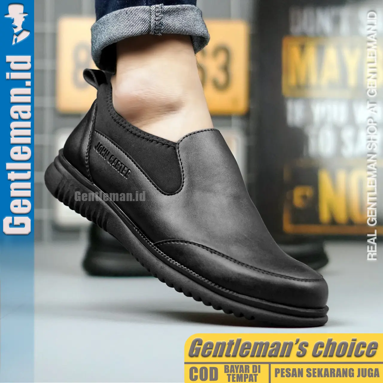 GENTLEMAN Enzio Sepatu Pantofel Pria Hitam Slip On Formal Casual Kerja Kantor