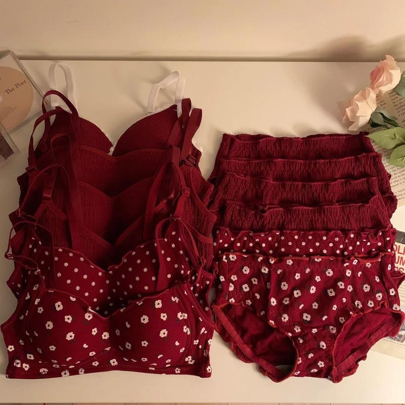 Year of Birth Dragon Lucky Underwear for Women Push up Push up Anti-Sag Wireless Red Wedding Bra Set 03 2