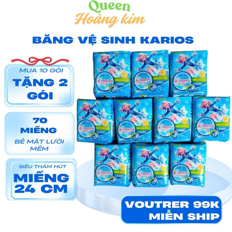  10 Gói Băng Vệ Sinh Karios Siêu Mỏng Gói 7 Miếng Kích Thước 24 Cm Bề Mặt Lưới Nano Bạc Êm Mềm Nữ 