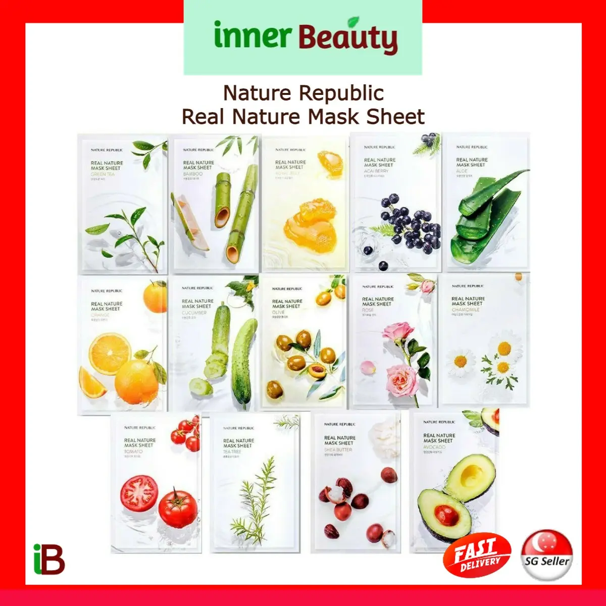 Nature Republic Real Nature Mask Sheet 23mL Hydrating Lightweight Skincare Brightening Bright Berry Moisture