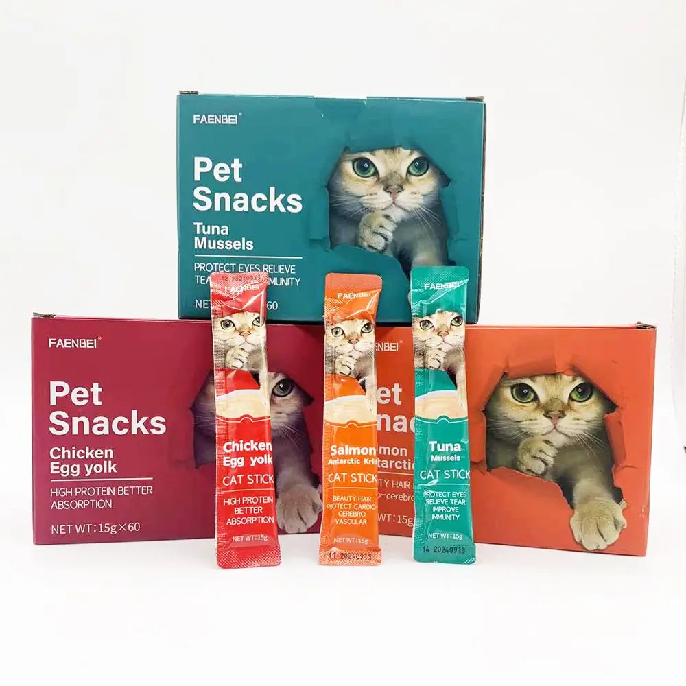Cat Treats Cat Strips 60 pcs/box Cat Snacks Nutritional Fattening Pet Food For Adult Cats Kittens Wet Food