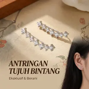 Anting Bulan Lengkung Tujuh Bintang Kristal Besar Tampak Elegan