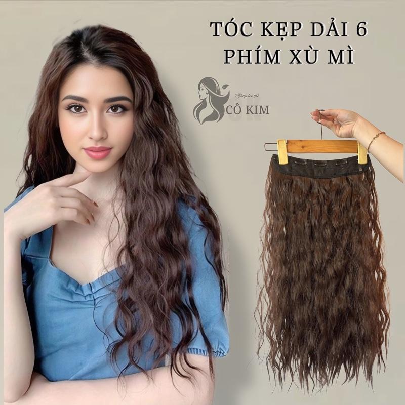 Tóc giả kẹp nửa đầu 6 phím xù mì dài 60 cm , giúp bạn nối tóc dài và dày hơn
