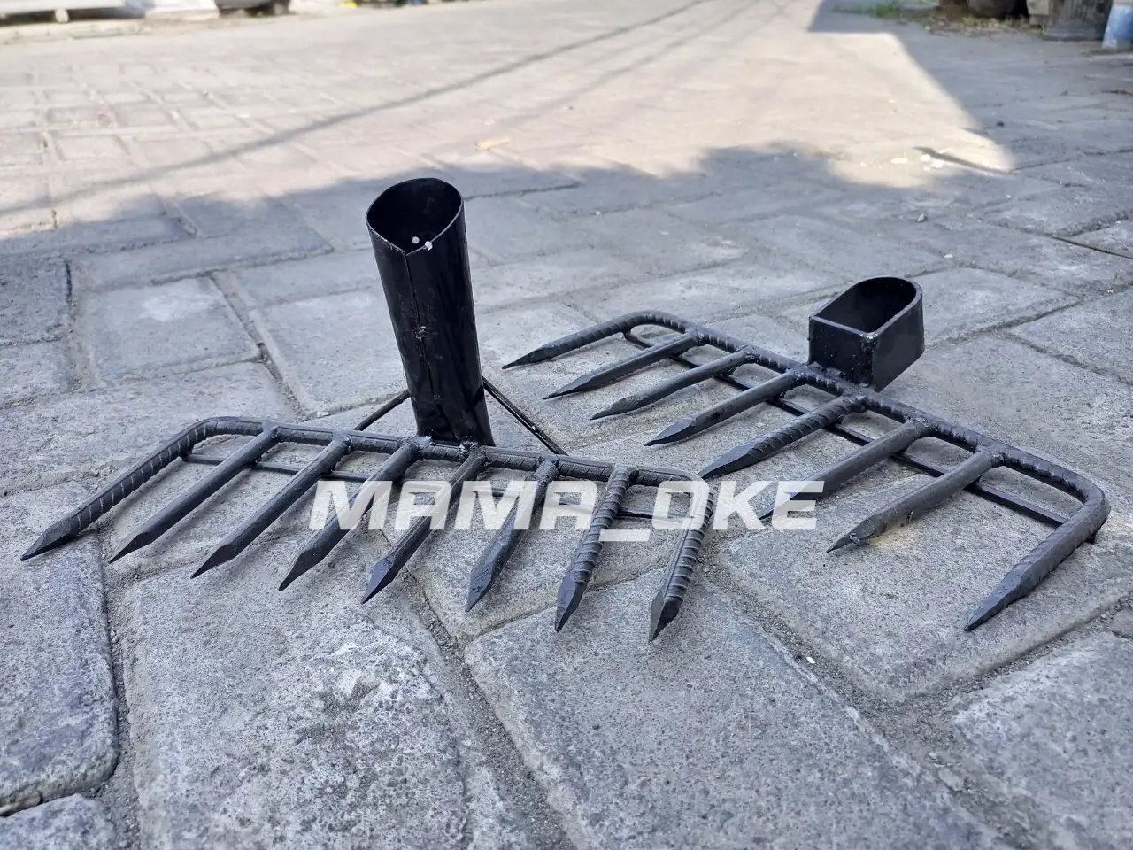 Garuk besar besi baja ulir 15 mm / garuk sampah 8 gigi