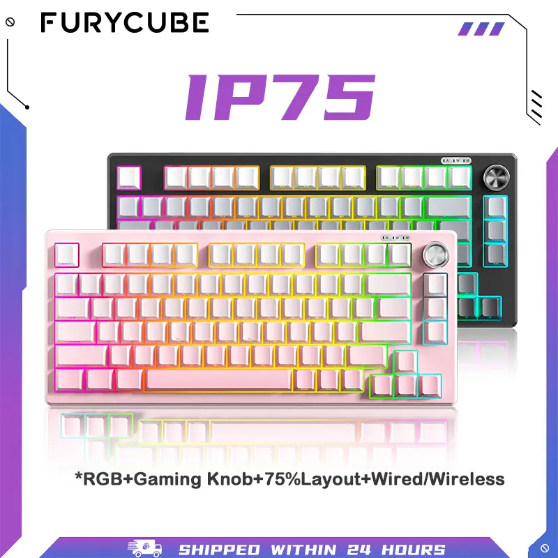 FUYRCUBE IP75PRO 75% Gasket Mount Membrane Keyboard RGB South Facing Knob PBT Gaming office Keyboard