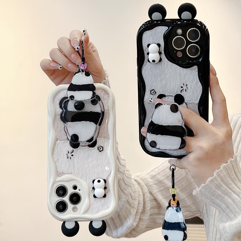 Ốp Đôi Gấu Trúc Búp Bê 3D Hoạt Hình Tương Thích Với iPhone 15 13 14 12 11 Pro Max XS Max XR X Thiết Kế Gấu Trúc Sơn Dầu Dễ Thương Viền Cong Lượn Sóng 3D Ốp Mềm Chống Sốc Phụ Kiện Case