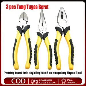 【COD】Asli 3 Pcs Set Tang Tugas Berat 8 Inch – Isi: Pemotong Kawat 8 Inci, Tang Hidung Tajam 8 Inci, dan Tang Rahang Diagonal 6 Inci | Alat Tang Kualitas Tinggi untuk Pekerjaan Berat