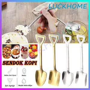 Sendok Teh Korea Tebal High Quality Sendok es Panjang Pendek Sendok Dessert Bentuk Sekop Besi Stainless Baja Anti Karat Sendok Sekop Model Korea Sendok Kopi Sendok Buah