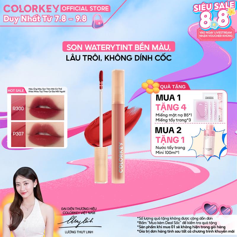 Son COLORKEY Watery Tint Bền Màu Lâu Trôi, Không Dính Cốc, Siêu Mịn Môi 1.8g.