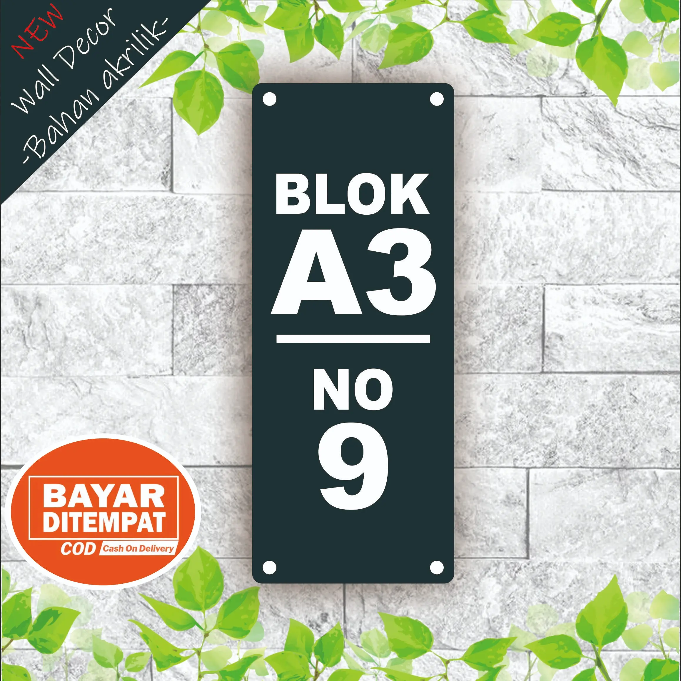 nomor rumah akrilik potrait waterproof cocok diluar ruangan
