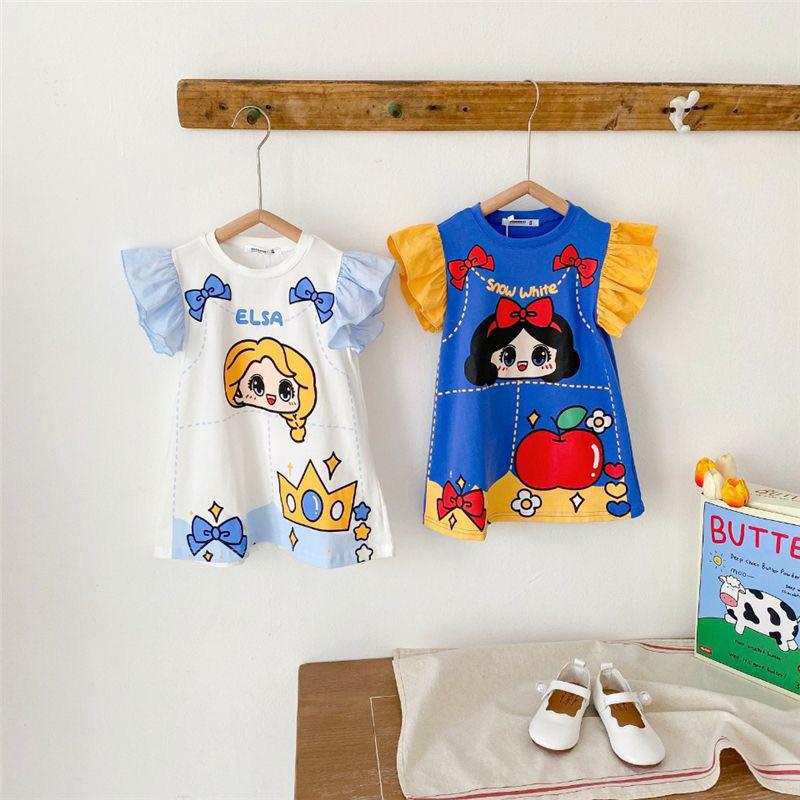 JUNECOLLECTIONS DRESS DISNYLONG ANAK KAOS ANAK PEREMPUAN GAUN KASUAL LENGAN PENDEK ANAK BAJU DRESS PRINCESS ANAK MOTIF RENDA #408 2
