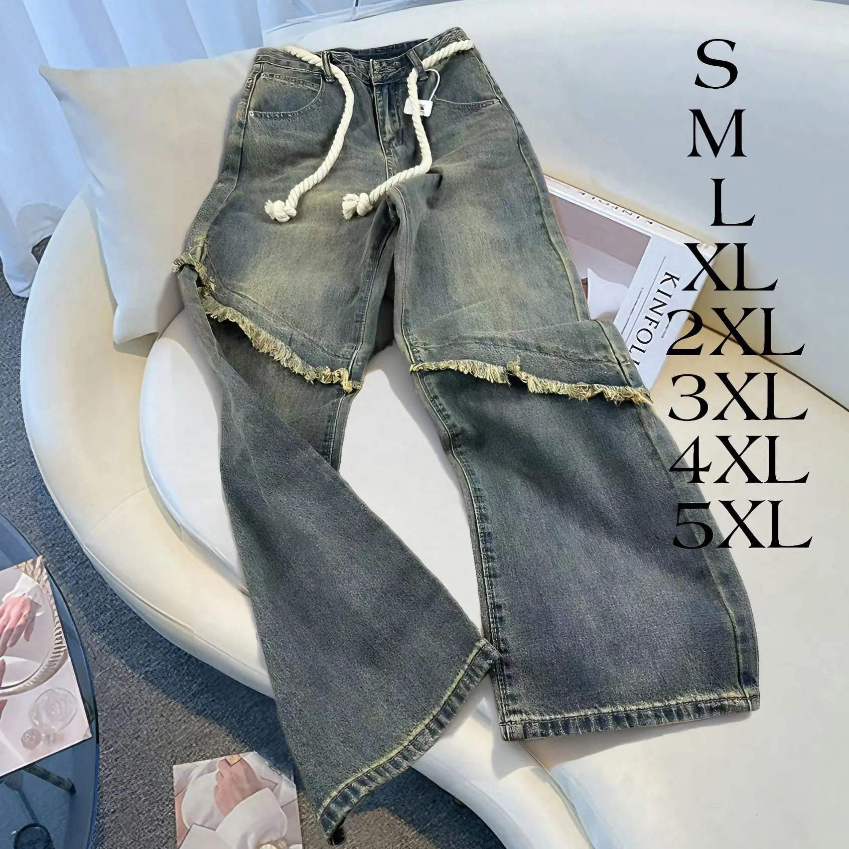 【pinkgirl.id】Retro Biru — Celana Jeans Jumbo Longgar Wanita Celana Jeans Panjang Baggy Pants Korean Style Jeans High Waist Wanita Celana Denim Vintage Street Style Casual baggy  loose  jeans