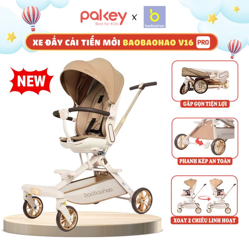   NEW  Xe Đẩy Cho Bé Baobaohao V16 PRO Bản Mới Xe Đẩy Gấp Gọn Cao Cấp Đảo 2 Chiều Bánh Xe Di Chuyển 360 Độ 