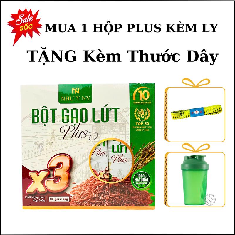   FREESHIP  Bột Gạo Lứt Plus X3 Như  Ý NY -  Mua 1 Túi Bột Gạo Lứt Plus 65 Gói TẶNG 1 Bình Lắc Như Ý + Thước Dây - Mua 2 Túi Plus 130 Gói Tặng 1 Túi Hạt Chia 2 Bình Lắc Như Ý  
