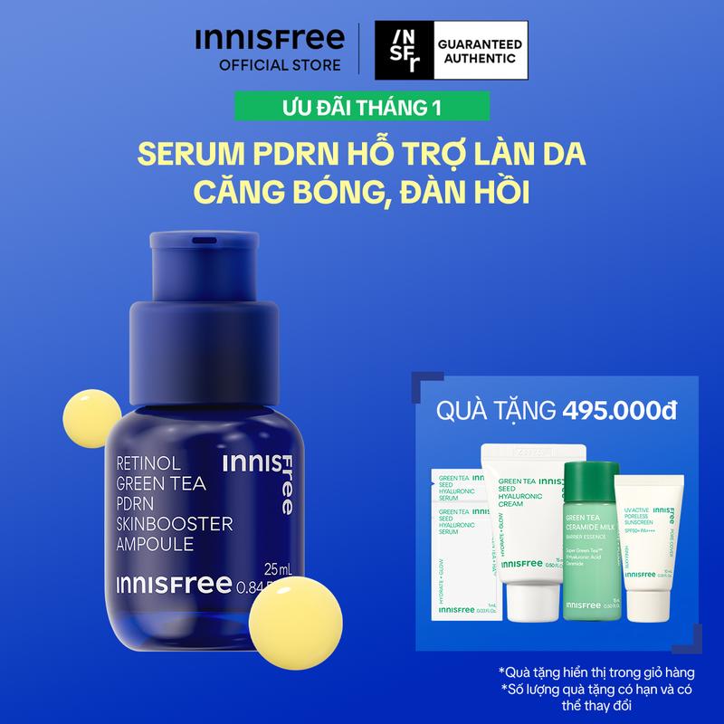 Serum PDRN tế bào gốc trà xanh cho da căng bóng đàn hồi INNISFREE Retinol Green Tea PDRN Ampoule