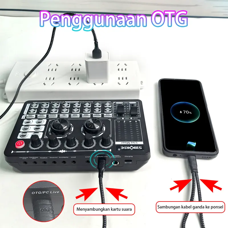Siborie OTG Digital live soundcard Y12 dilengkapi dengan kabel OTG 5