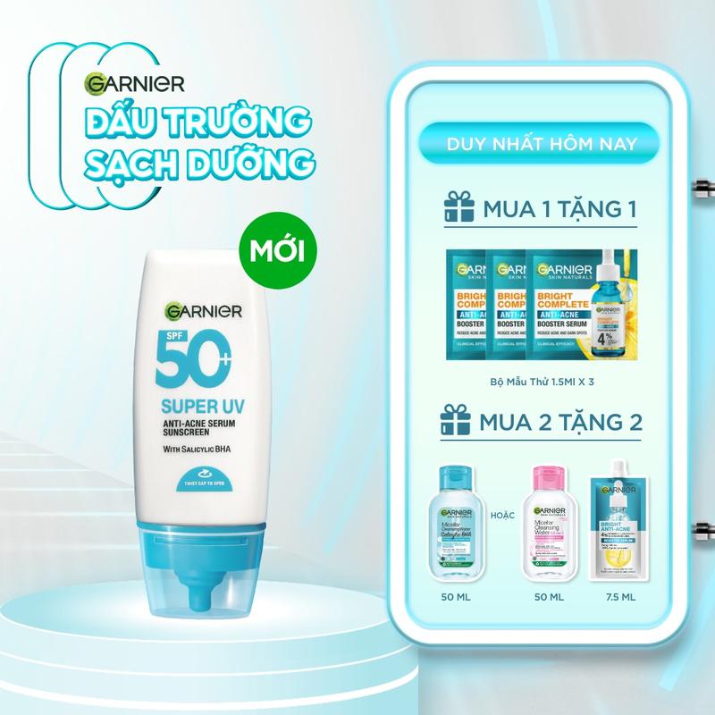 [MỚI][MUA 1 TẶNG 1] Kem Chống Nắng Garnier Phổ Rộng 12H Kiềm Dầu & Hỗ Trợ Giảm Mụn Spf 50+PA++++ 30ML
