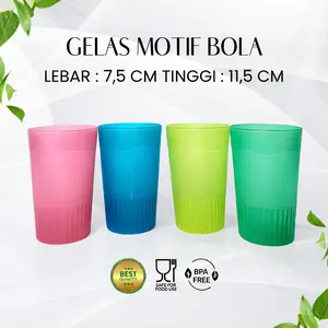 GELAS PLASTIK MOTIF BOLA ANTI PECAH - MURAH LEBAY - ISI 6 PCS, 1 LUSIN & 2 LUSIN