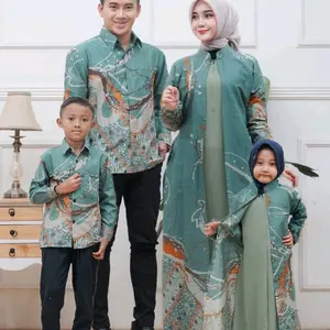 Baju Batik Couple Pasangan Keluarga Lebaran 2025 Motif Abstrak Sage Matt Katun Premium